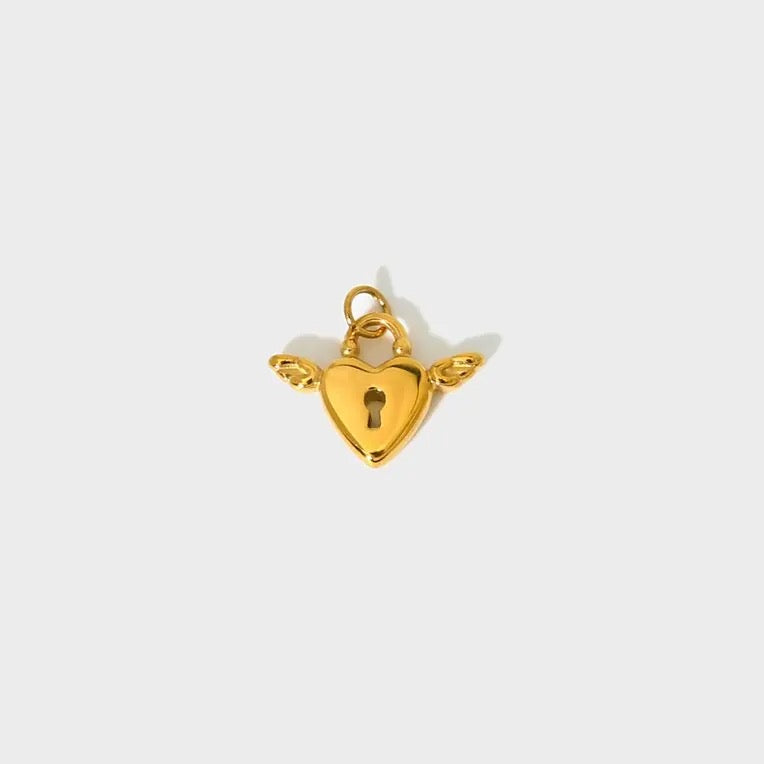 Angel Wings Heart Lock Charm-Dazzledvenus
