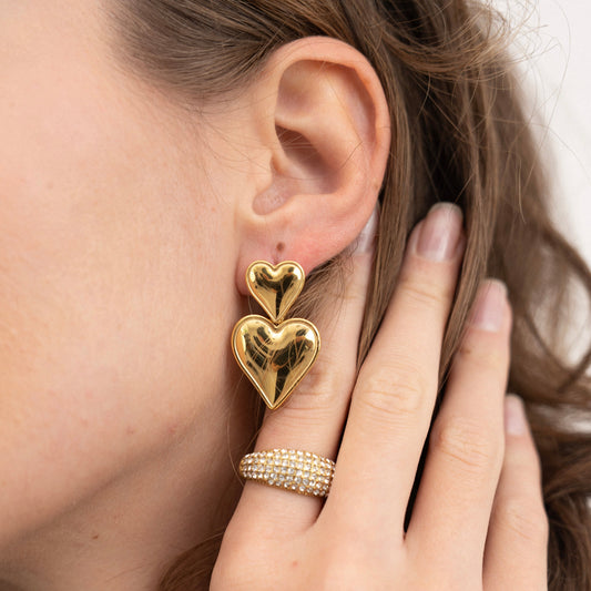 Double Heart Drop Earring