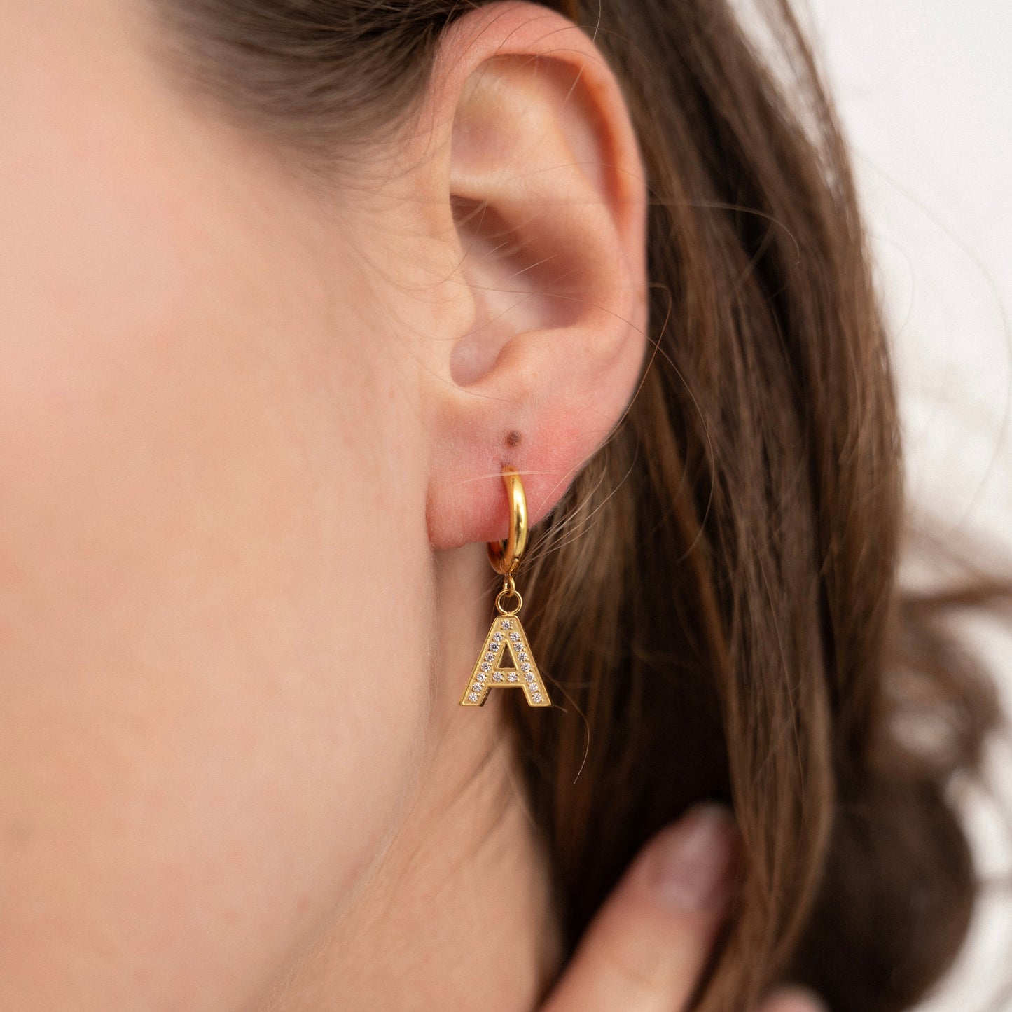 Pave Initial Huggie Hoop Earring-Personalize your style with our Bubble Pendant Tiny Initial Necklace. Explore our collection for unique, customizable jewelry pieces. Order now. 🏆-Dazzledvenus