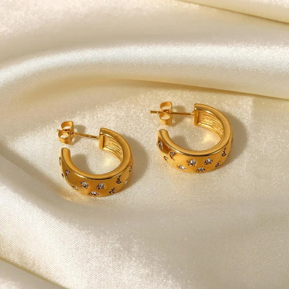 CZ Heart Star & Moon Small Hoop Earring