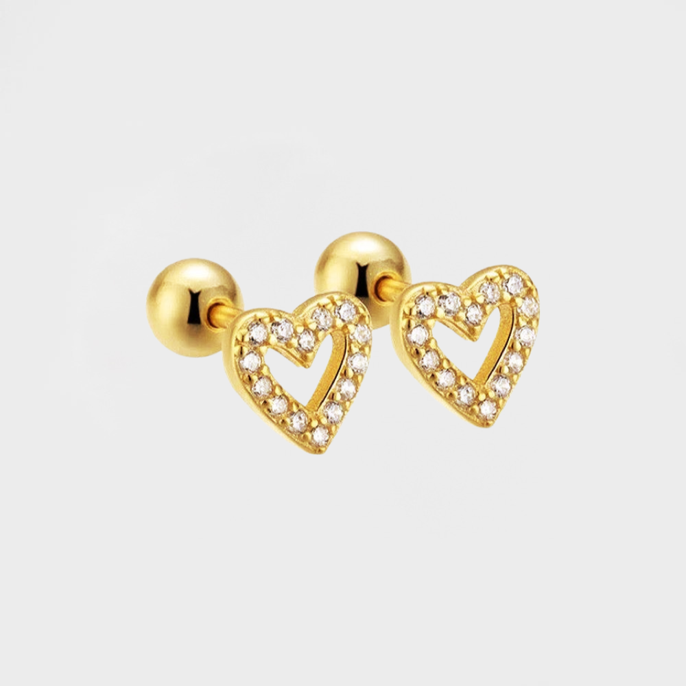 Screw Back CZ Heart Stud Earring-Dazzledvenus