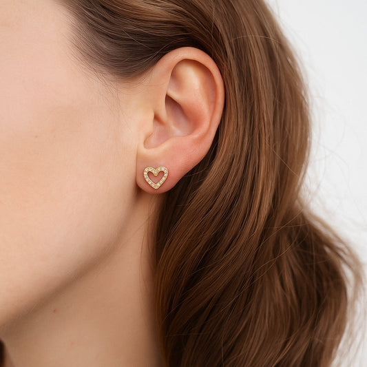 Screw Back CZ Heart Stud Earring