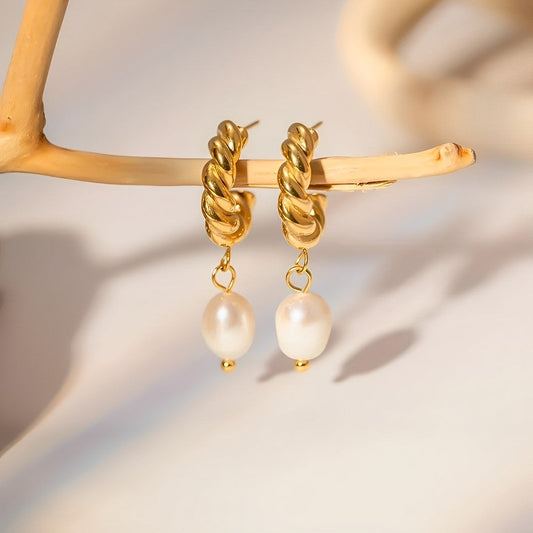 French Twisted Pearl Hoop Earring