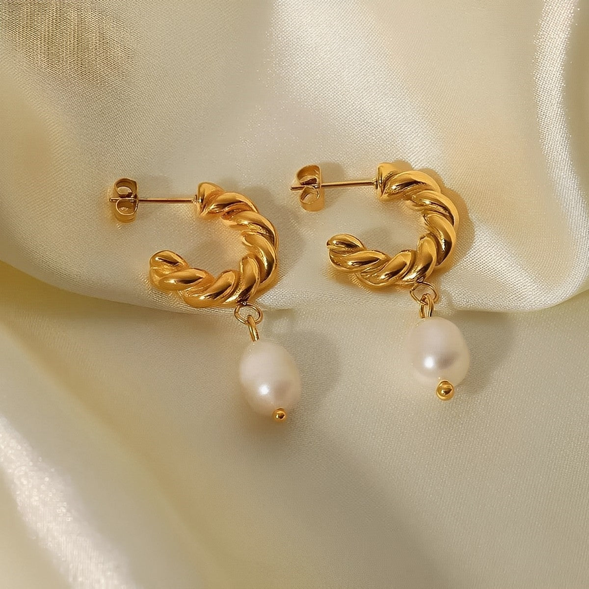 French Twisted Pearl Hoop Earring