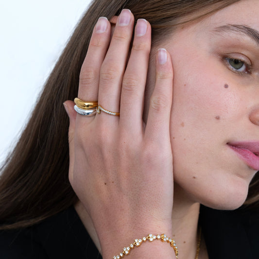 Peony Two Tone Ring Set-Dazzledvenus