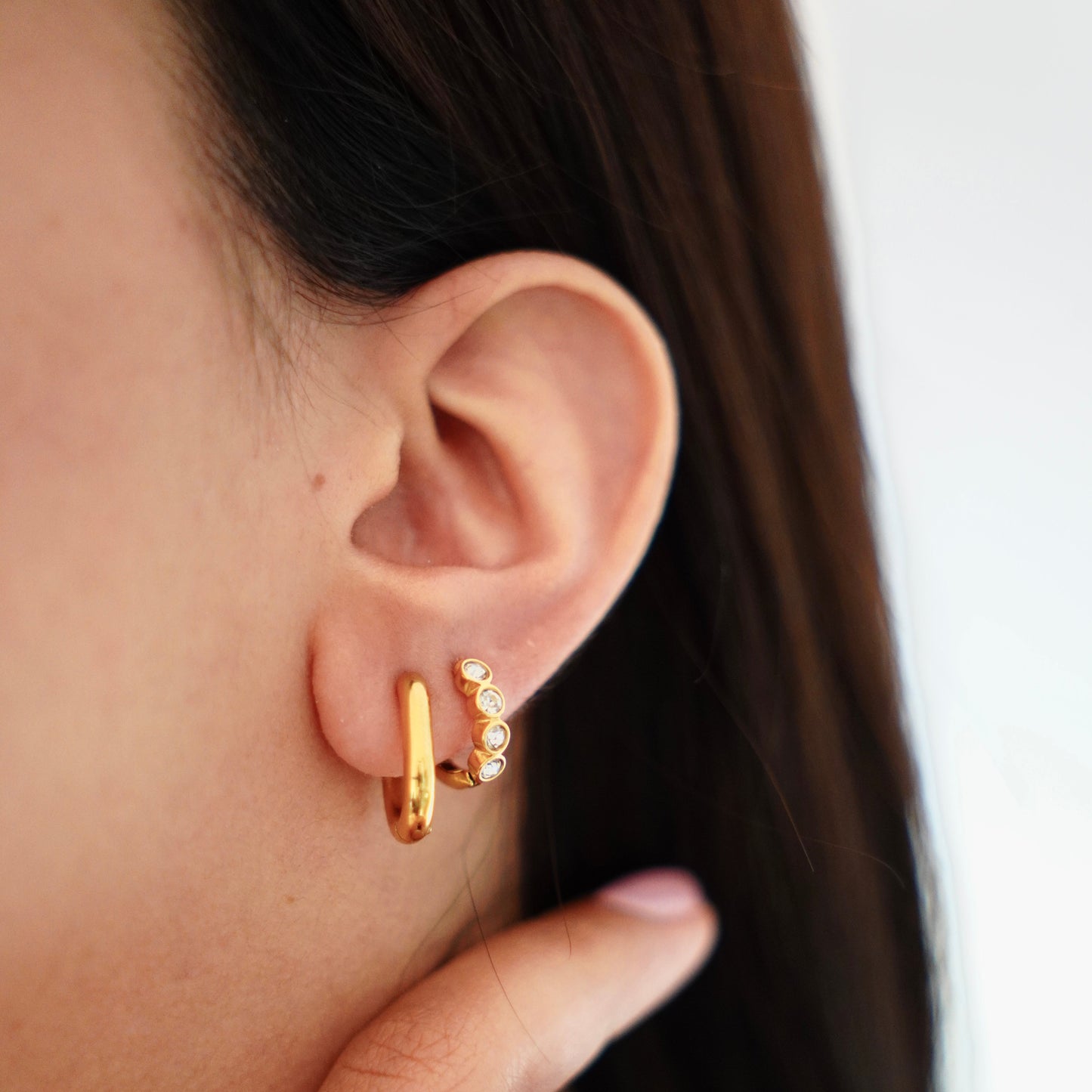 Bezel Huggie Hoop Earring