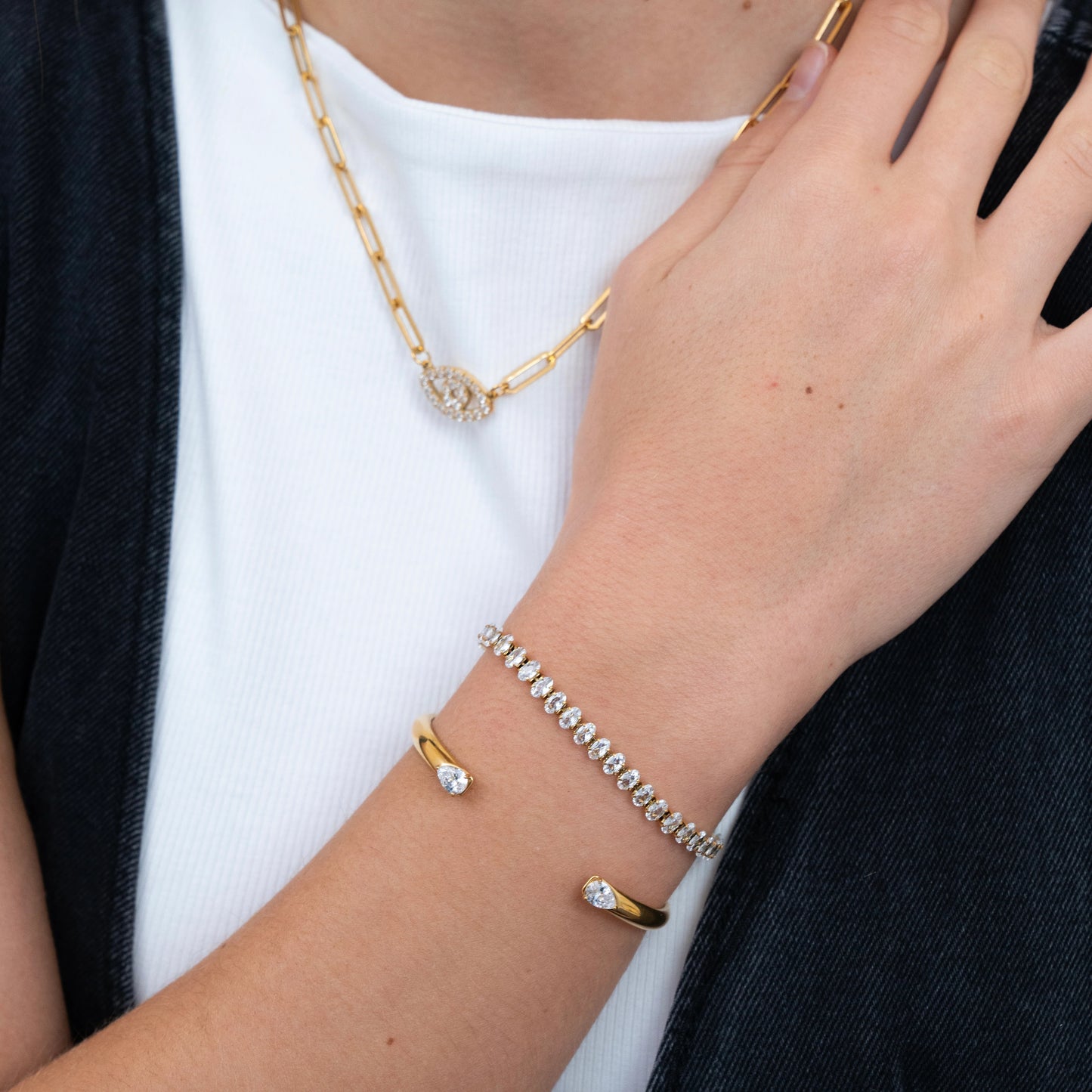 Halo Pear Cuff Bangle