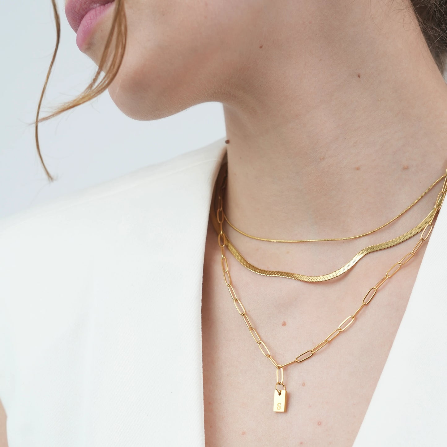 Initial Tag Paperclip Necklace