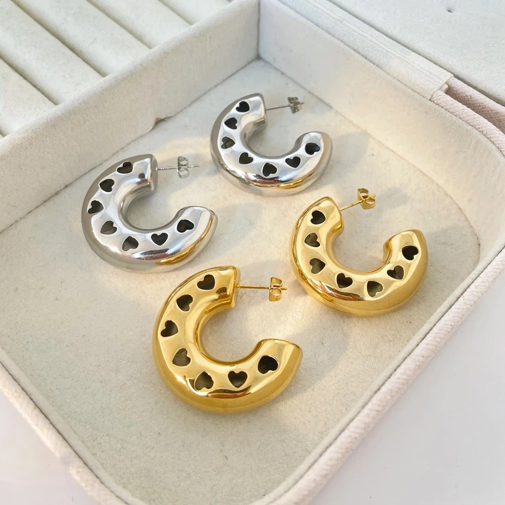 Hollow Heart Hoop Earring