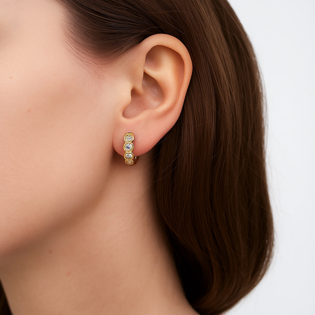 Bezel Huggie Hoop Earring-Dazzledvenus