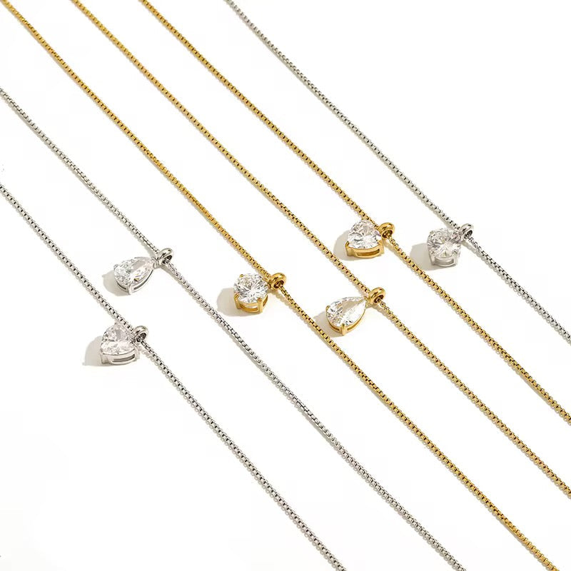 Solitaire Necklace-Explore our exclusive CZ Emerald Crescent Moon Necklace collection. Elevate your style with our stunning designs. Order now for a touch of elegance! 🚀-Dazzledvenus
