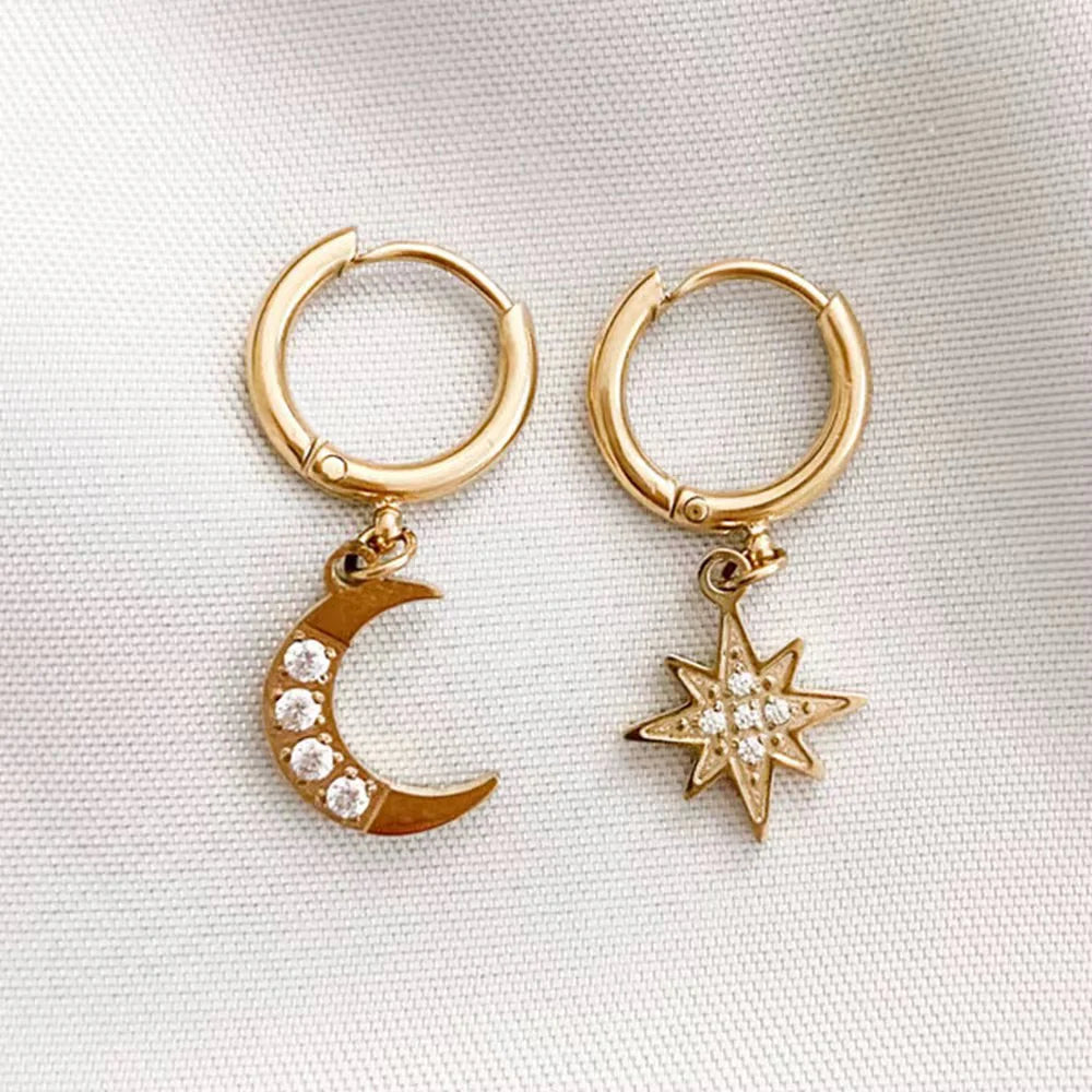 Star & Moon Huggie Hoop Earring
