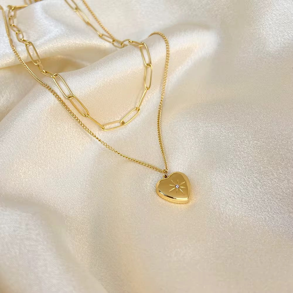 Heart Paperclip Duo Necklace
