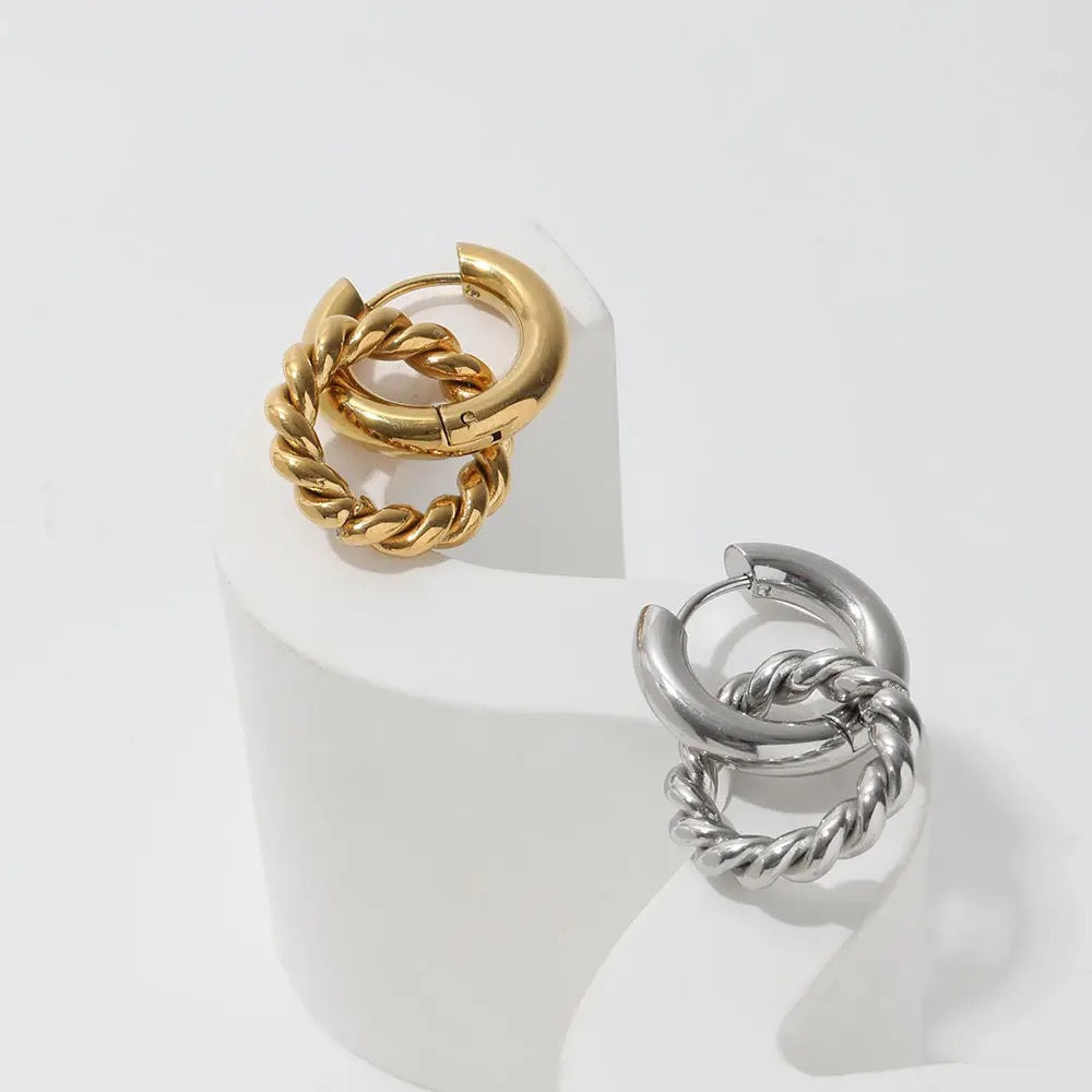 Overlapped Two Tone Hoop Earring