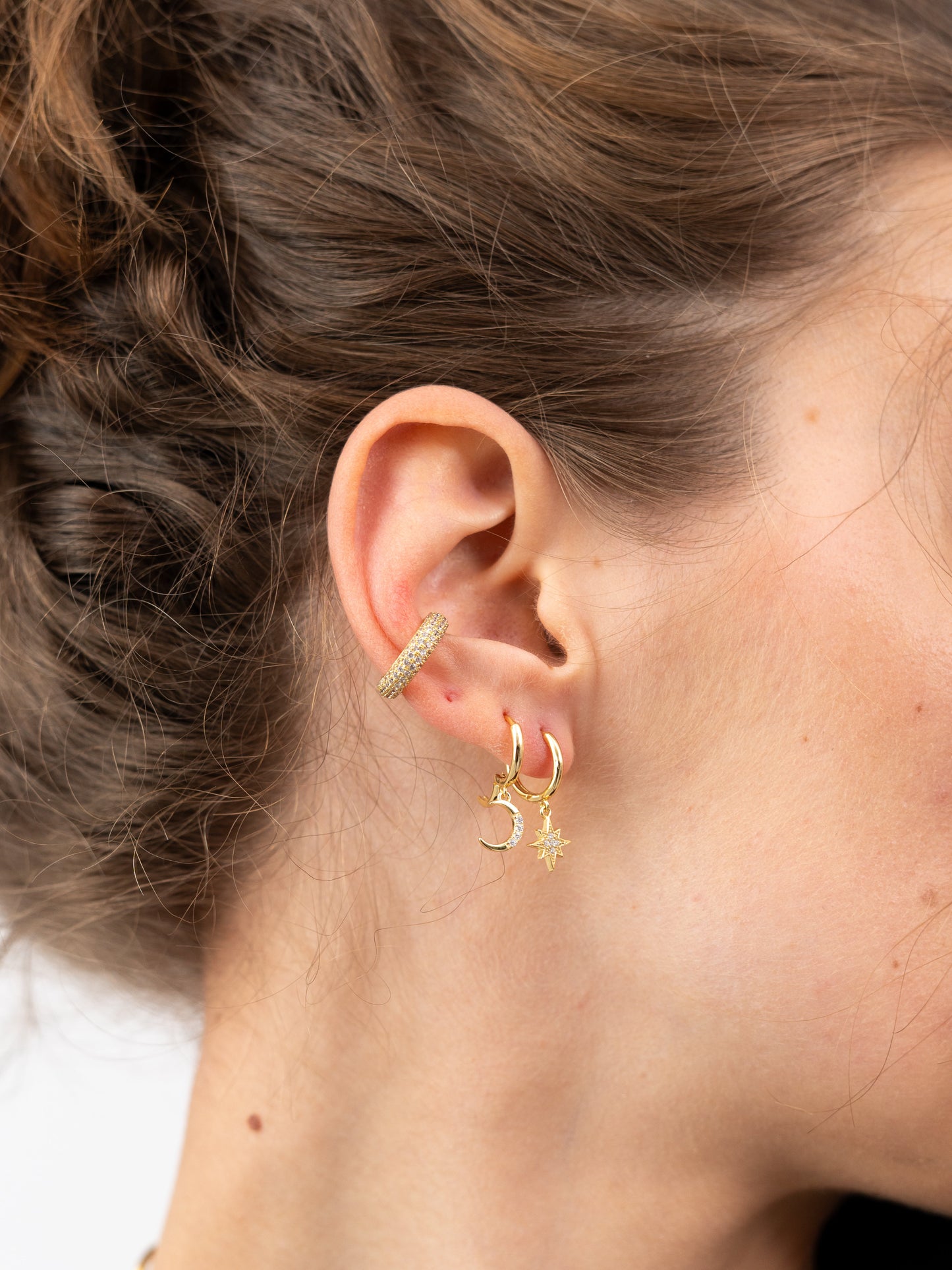 Star & Moon Huggie Hoop Earring