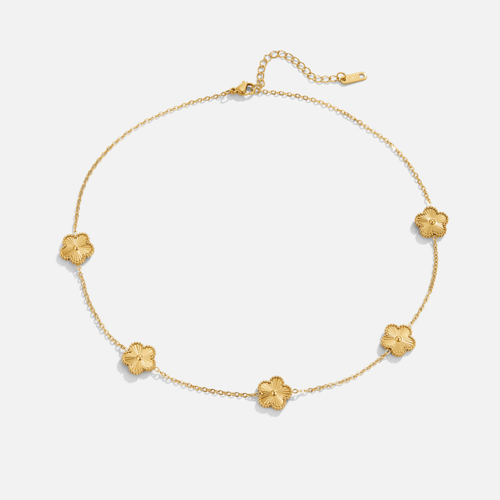 Marie Clover Cluster Necklace-Discover the enchanting CZ Four Leaf Reversible Clover Necklace. Uncover the elegance of this reversible piece, perfect for any occasion. Shop Now!-Dazzledvenus