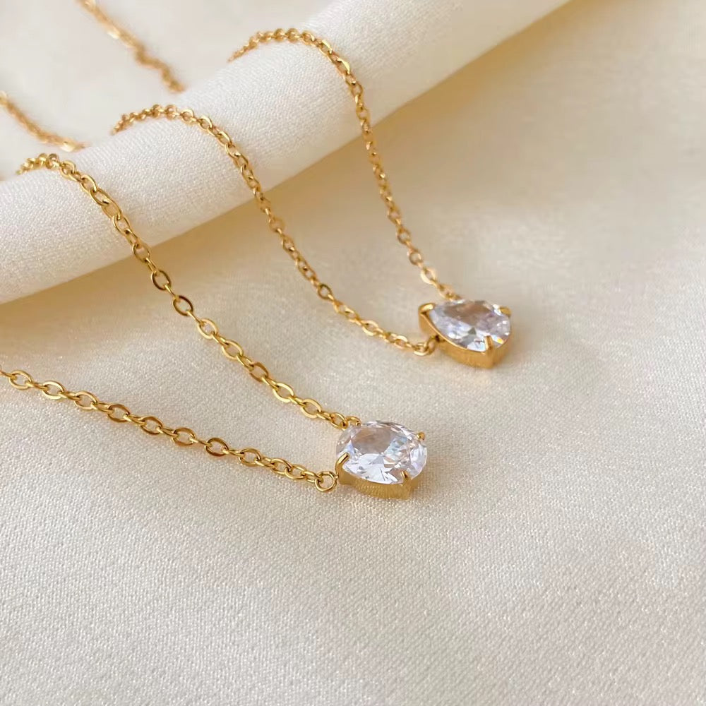 Solitaire Oval Diamond Pendant Necklace
