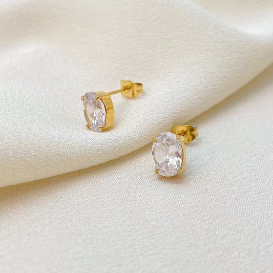 Oval Crystal Stud Earring