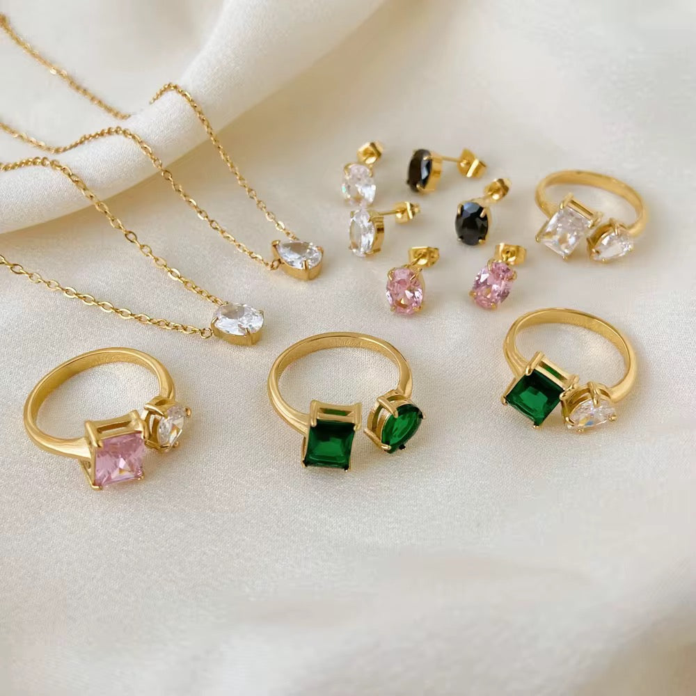 Pear & Square Multicolor Ring