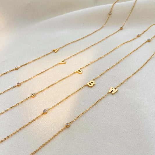 Amber Dainty Initial Necklace