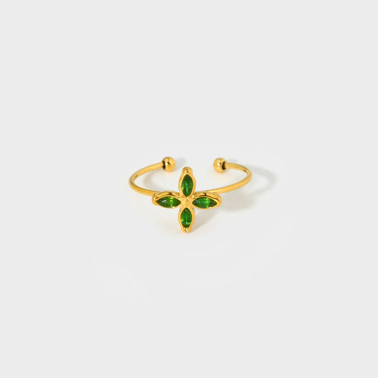 Zircon Four Leaf Flower Minimalist Adjustable Ring