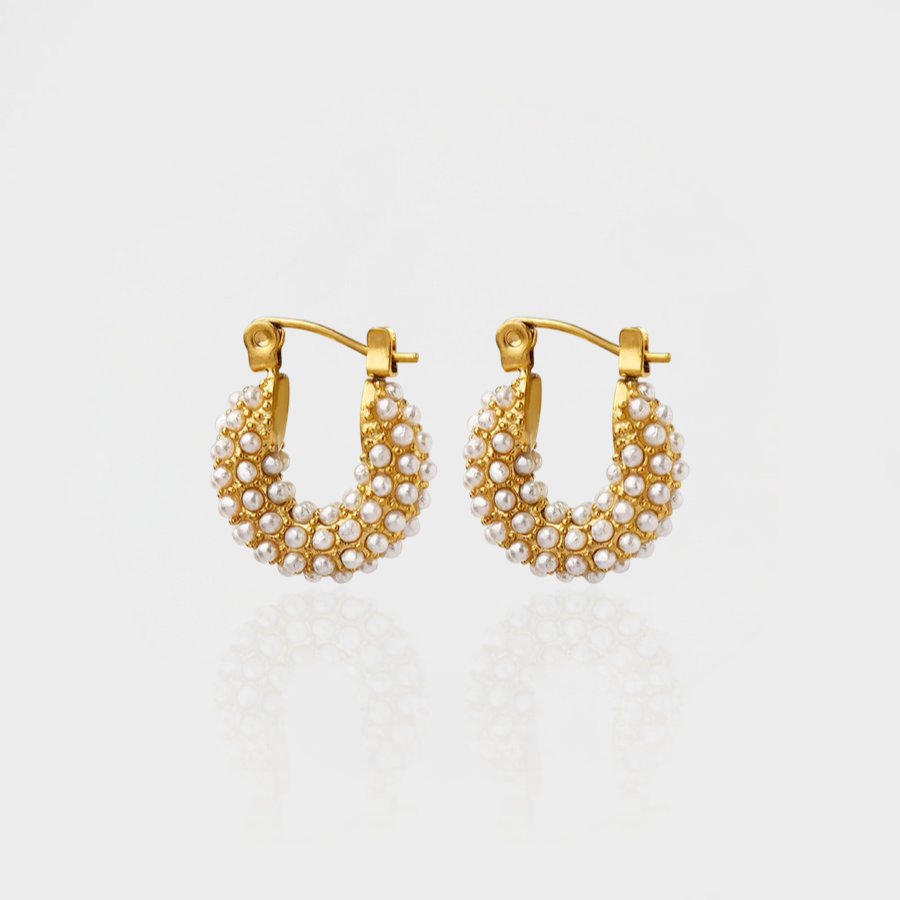 Pearl Cluster Huggie Hoop Earring-Dazzledvenus