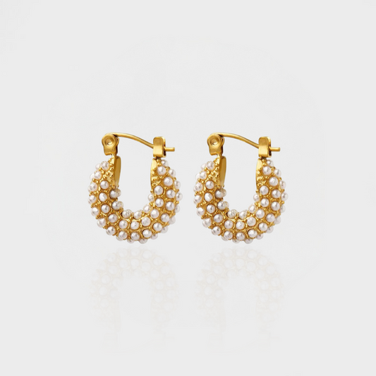 Pearl Cluster Huggie Hoop Earring-Dazzledvenus