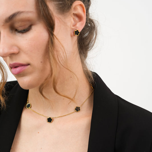 Four Leaf Clover Necklace & Earring Set-Purchase stylish Twisted Herring Bone Necklace. Explore our online collection for trendy accessories reflecting the charm of the Emerald Isle. Order yours now!-Dazzledvenus