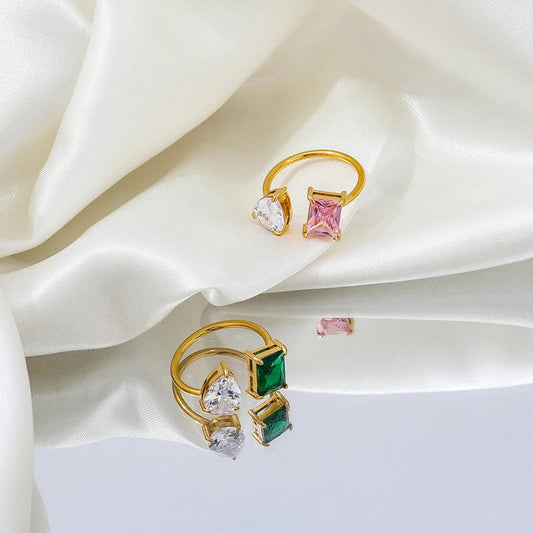 Pear & Square Multicolor Ring
