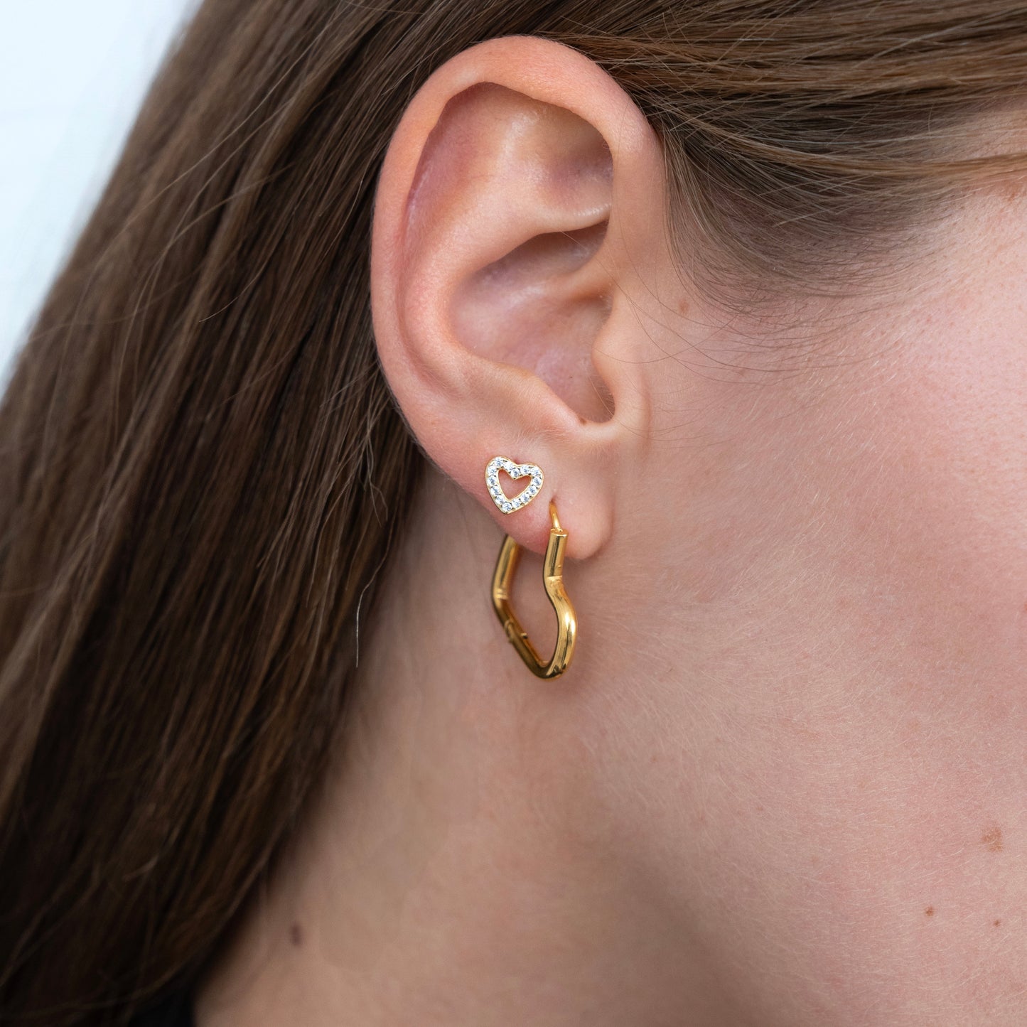 Screw Back CZ Heart Stud Earring