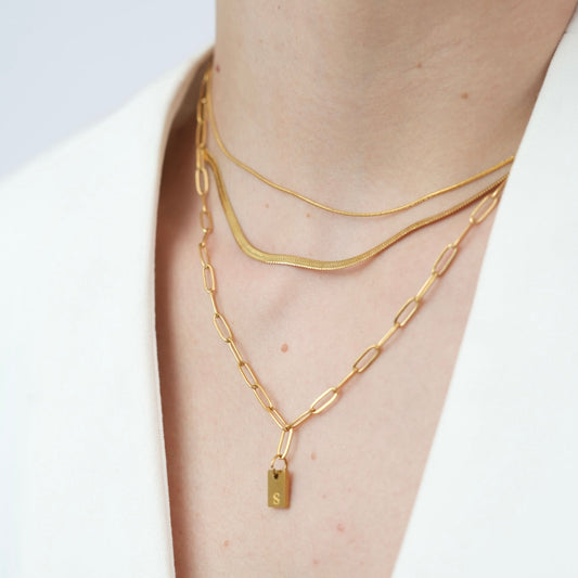 Initial Tag Paperclip Necklace-Personalize your style with our Bubble Pendant Tiny Initial Necklace. Explore our collection for unique, customizable jewelry pieces. Order now. 🏆-Dazzledvenus