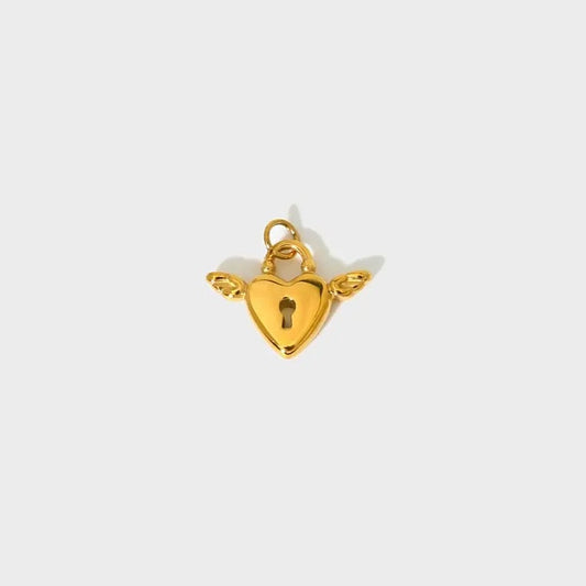 Angel Wings Heart Lock Charm-Dazzledvenus