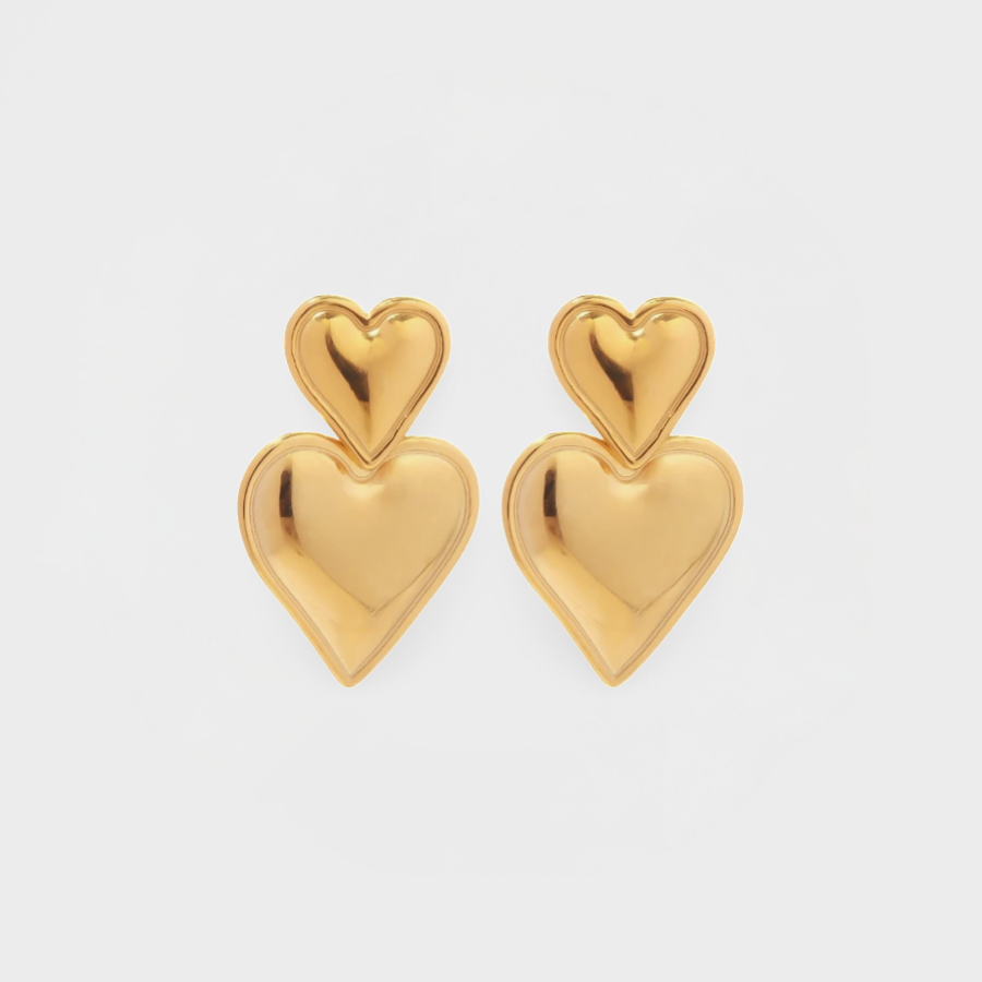 Double Heart Drop Earring-Dazzledvenus