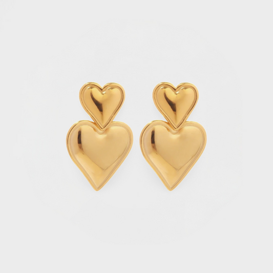 Double Heart Drop Earring-Dazzledvenus