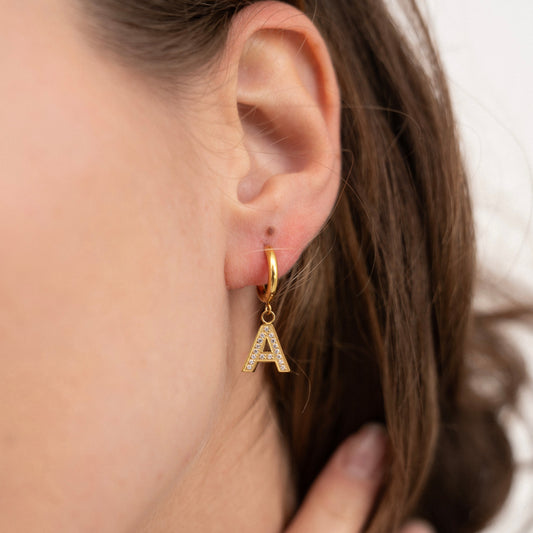 Pave Initial Huggie Hoop Earring-Personalize your style with our Bubble Pendant Tiny Initial Necklace. Explore our collection for unique, customizable jewelry pieces. Order now. 🏆-Dazzledvenus