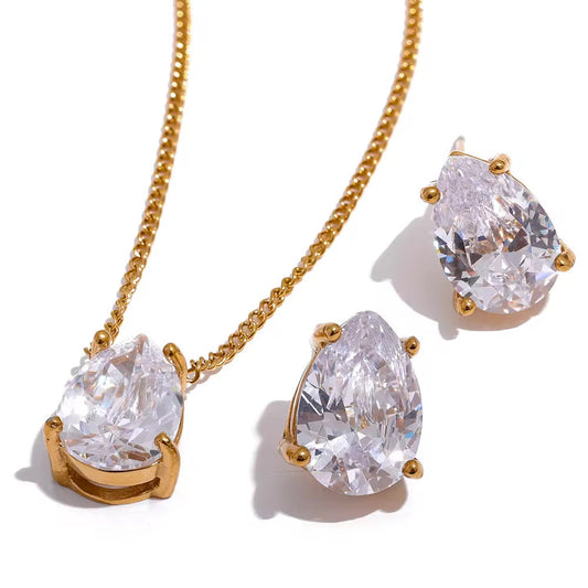 Solitaire Teardrop Necklace & Earring Set