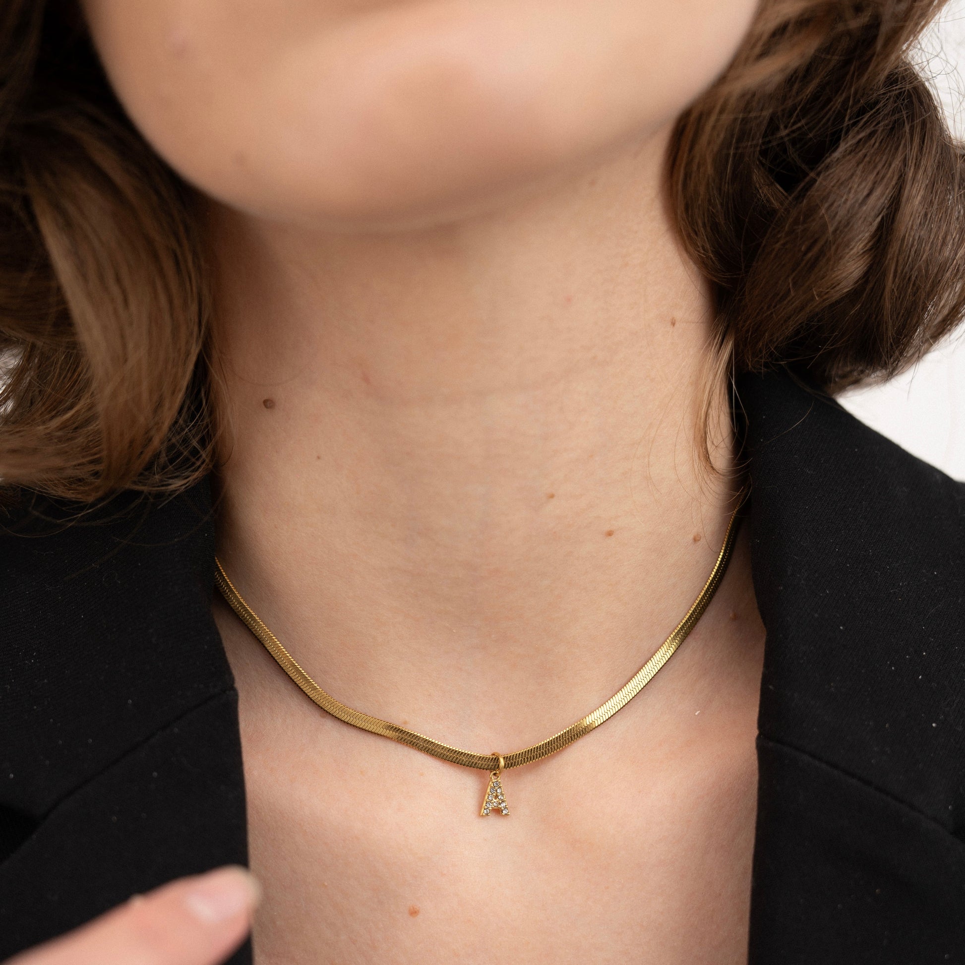 Pavè Herringbone Initial Necklace-Dazzledvenus