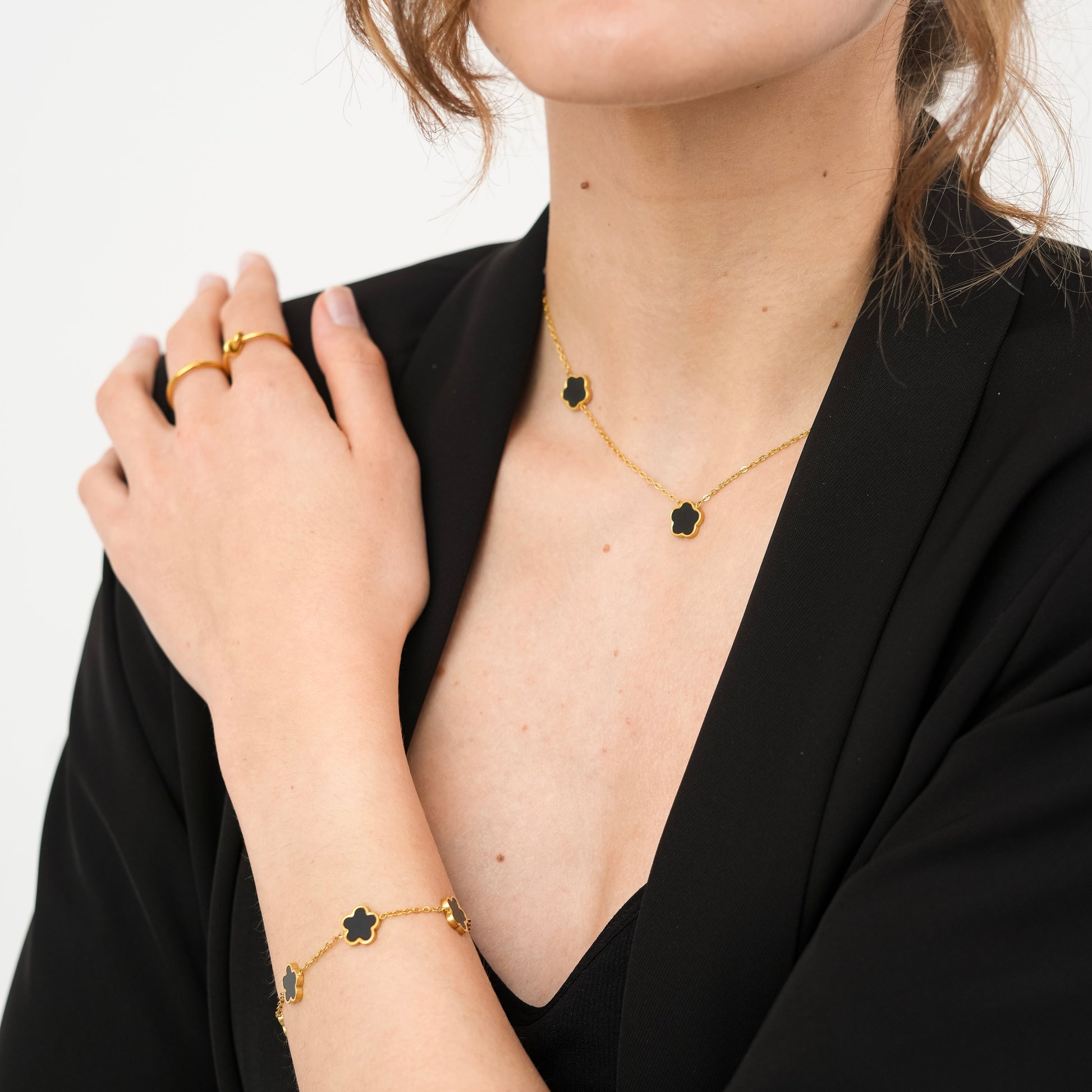 Four Leaf Clover Necklace & Earring Set-Purchase stylish Twisted Herring Bone Necklace. Explore our online collection for trendy accessories reflecting the charm of the Emerald Isle. Order yours now!-Dazzledvenus