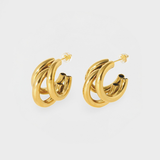 Trilogy Hoop Earring-Discover elegance with our collection of Trilogy Triple Layered Hoop Earrings. Explore exquisite designs crafted to elevate your style. Shop Now!-Dazzledvenus