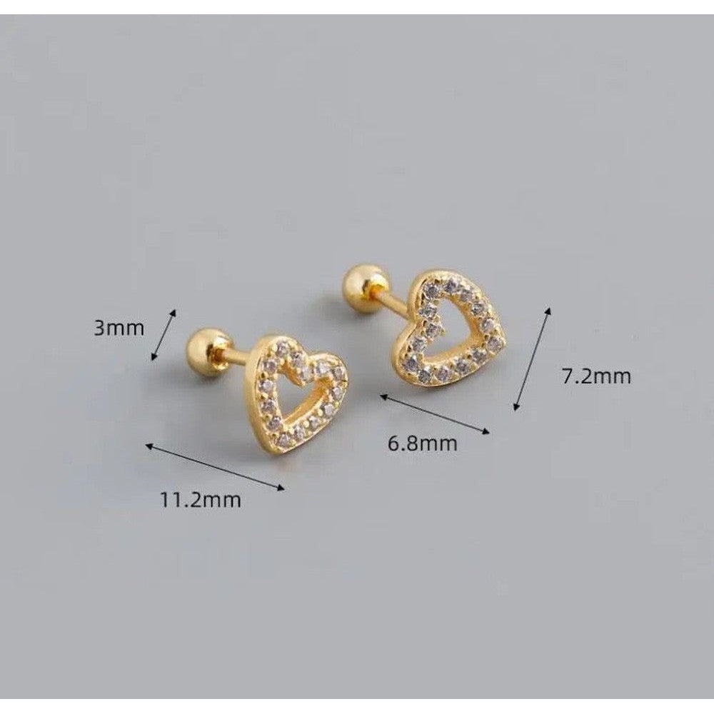 Screw Back CZ Heart Stud Earring-Dazzledvenus