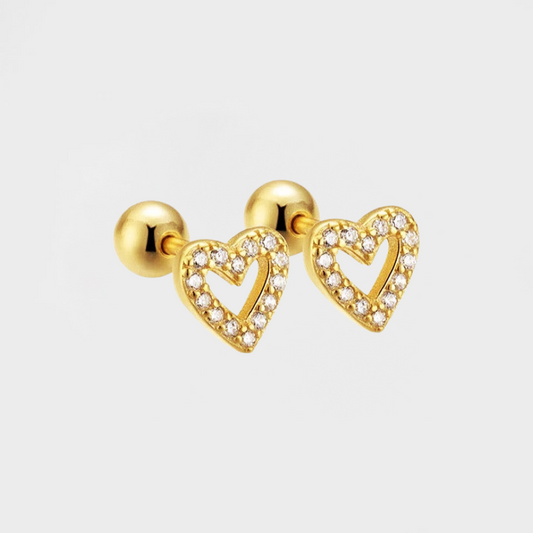 Screw Back CZ Heart Stud Earring-Dazzledvenus