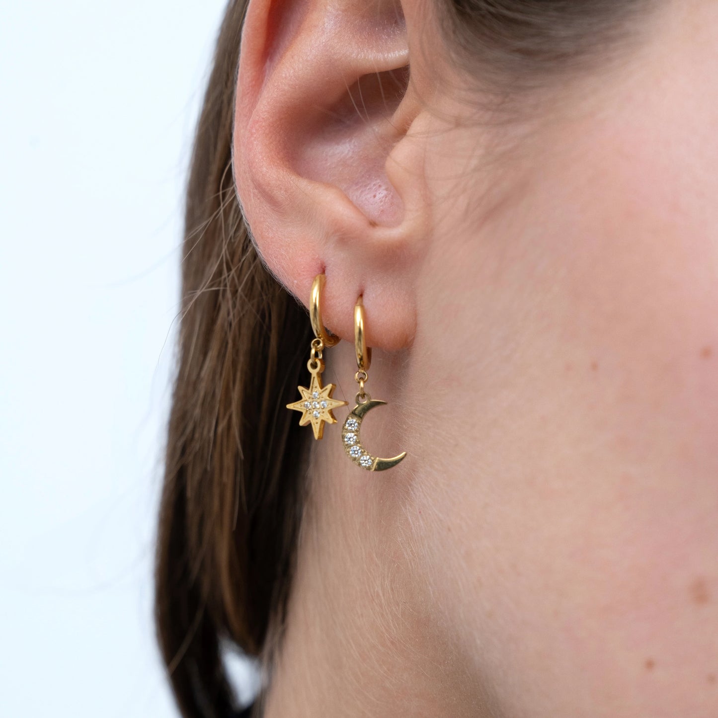 Star & Moon Huggie Hoop Earring