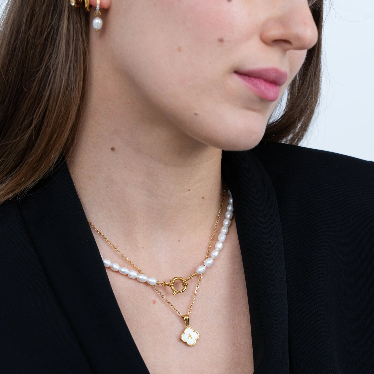Four Leaf Clover Initial Necklace