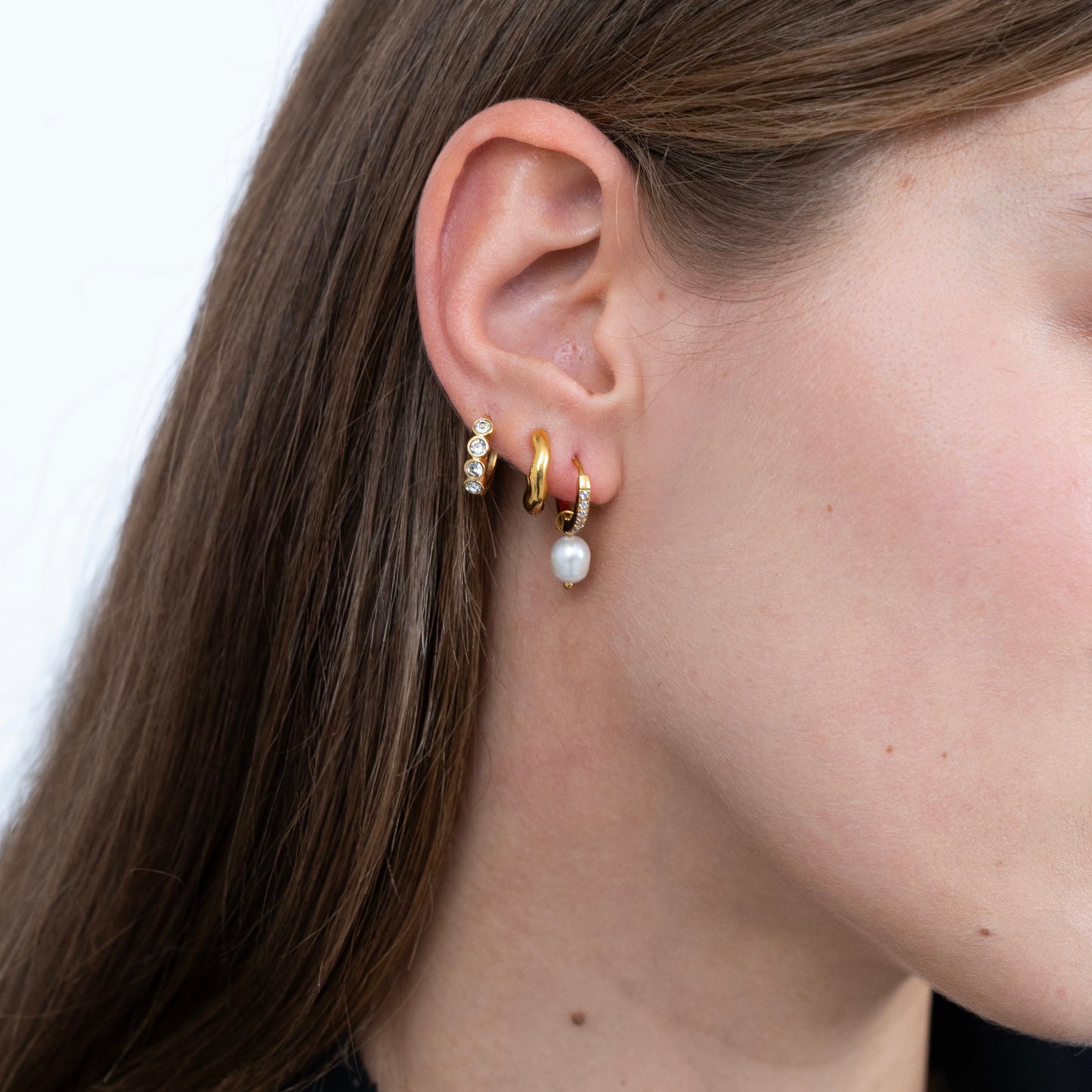 Bezel Huggie Hoop Earring