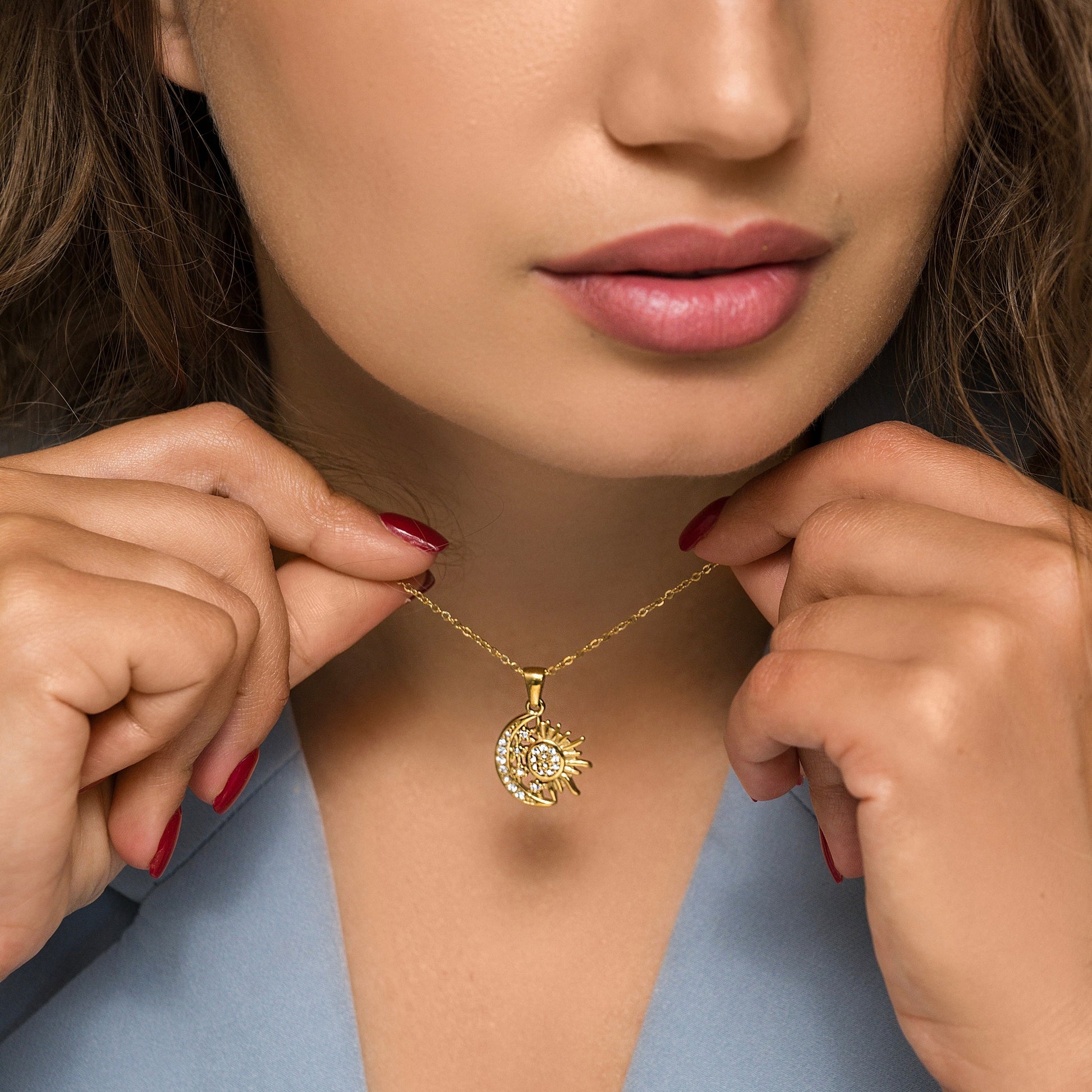 Sun Moon Harmony Necklace-Discover the allure of our Golden Sun Moon And Stars Necklace. Elevate your style with this celestial piece. Shop now and shine bright like the stars! ✔-Dazzledvenus