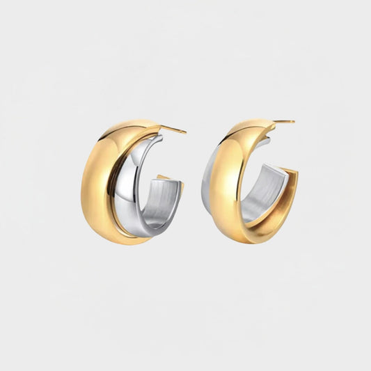 Overlapped Two Tone Hoop Earring