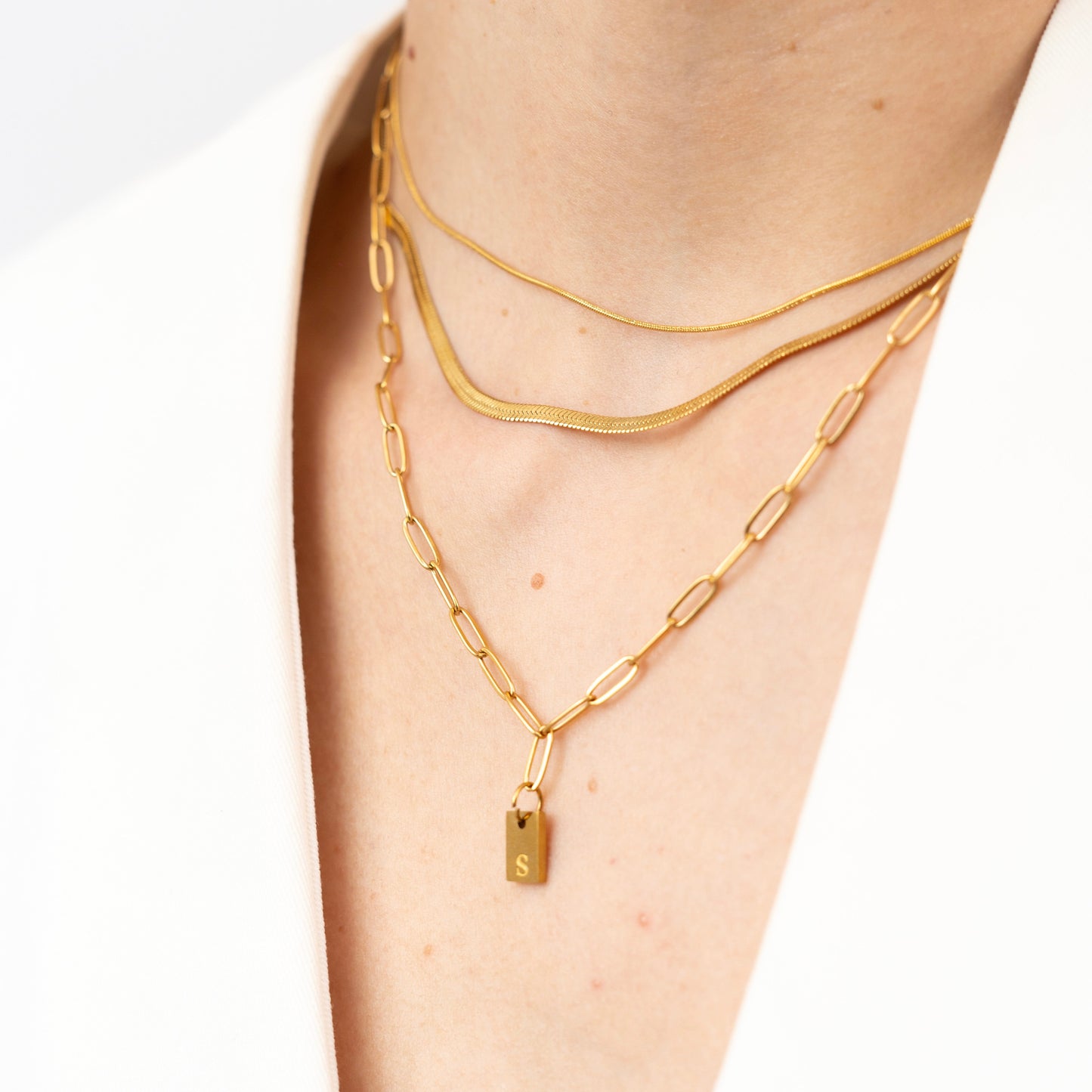 Initial Tag Paperclip Necklace