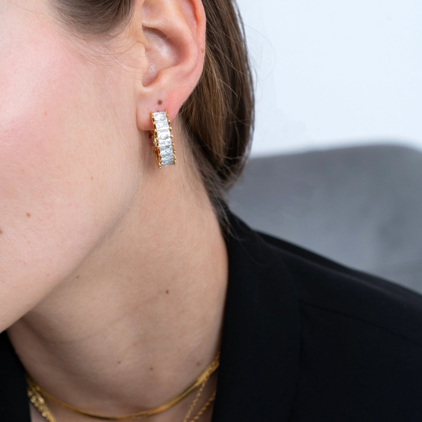 Glimmer Baguette Hoop Earring