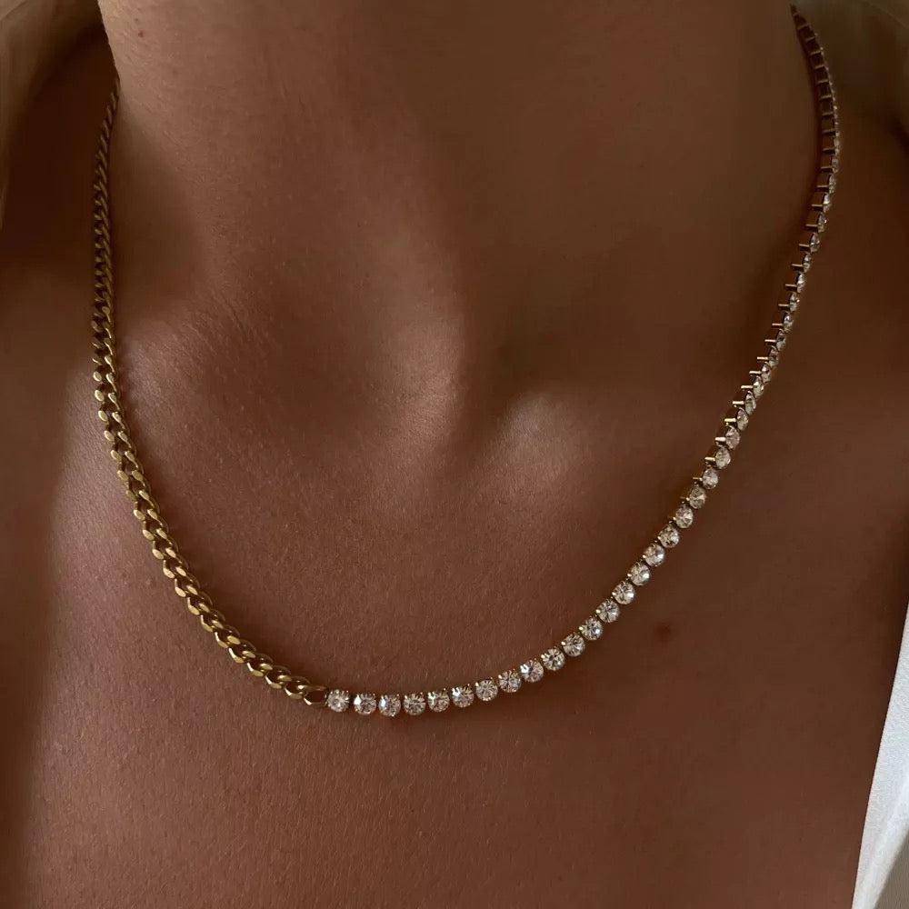 Gleam Cuban Link & Tennis Necklace-Dazzledvenus