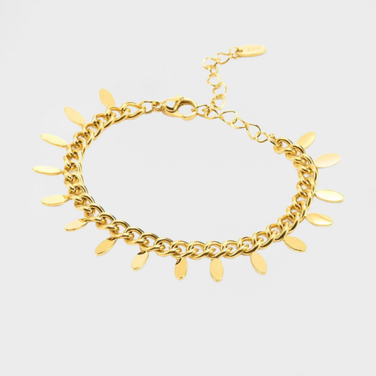 Gold Leaves Tassel Cuban Chain Bracelet-Dazzledvenus